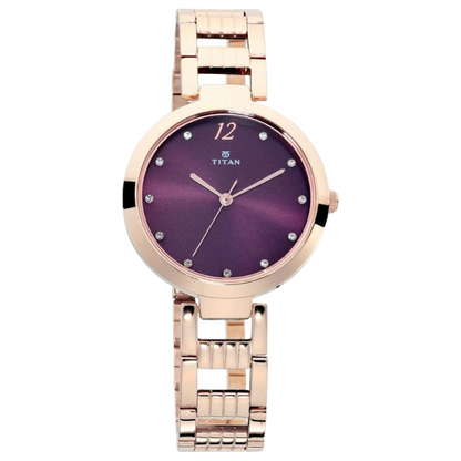 Titan Purple Fashion Basics Analog Red Dial Rose Gold Band Women's Stainless Steel Watch-NN2480WM02