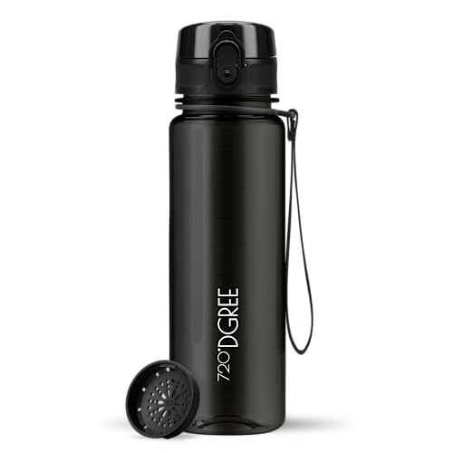 720°DGREE Sipper Water Bottle 500ml with Fruit Infuser | BPA, BPS Free | Tritan | For Adults & Kids | For Sports, Gym, Office, Workout | Crystal Clear Onyx Black