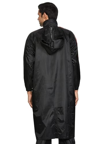 Amazon Brand - Symactive Polyester Water Resistant Long Rain Coat (Black, Medium)