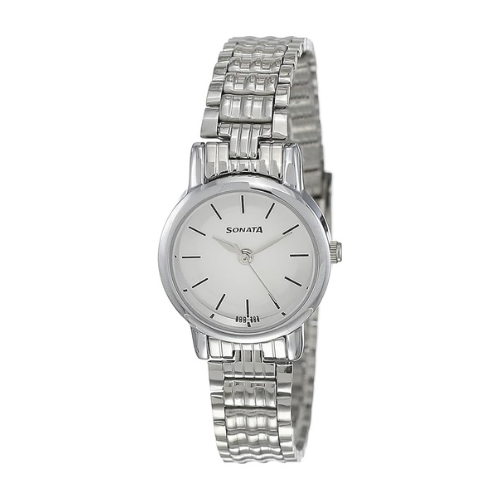 Sonata Silver White Dial Silver Band Analog Stainless Steel watch For Women-NR8976SM01W