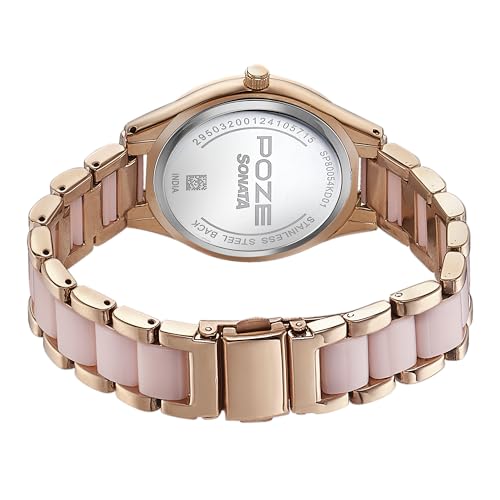 Sonata Poze Quartz Analog Pink Dial Metal & Plastic Strap Watch for Women-SP80054KD01W