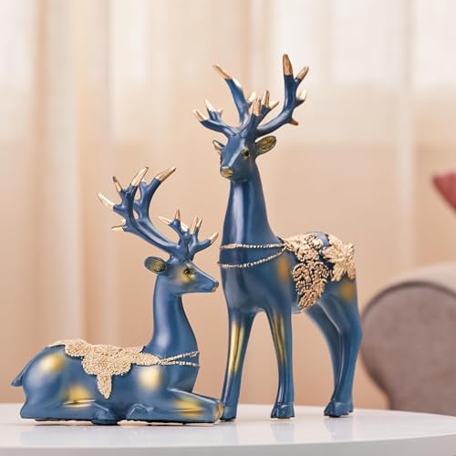 amazon basics Creative Resin Golden Reindeer Sculptures | Beautiful Home Decor | Elevates Energy of Your Room (Pack of 2, Blue)