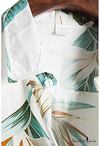 Leriya Fashion Shirt for Men | Tropical Leaf Printed Rayon Shirts for Men | Preppy Short Sleeves | Spread Collared Neck | Perfect for Outing | Camp Wear Shirt for Boys (Large, White) LF-MS-6046 - Blossom Mantra