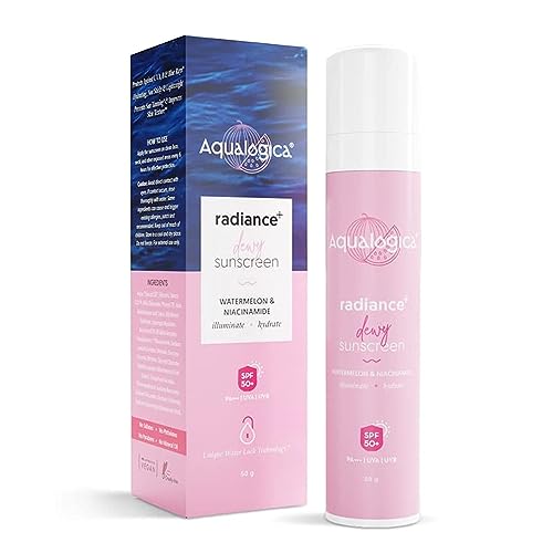 Aqualogica Men & Women Radiance+ Dewy Sunscreen For All Skin Types Spf 50 Pa+++ 50G - With Watermelon & Niacinamide For Radiant Skin - Deep Moisturization, Protects From UVA/B, Pack Of 1
