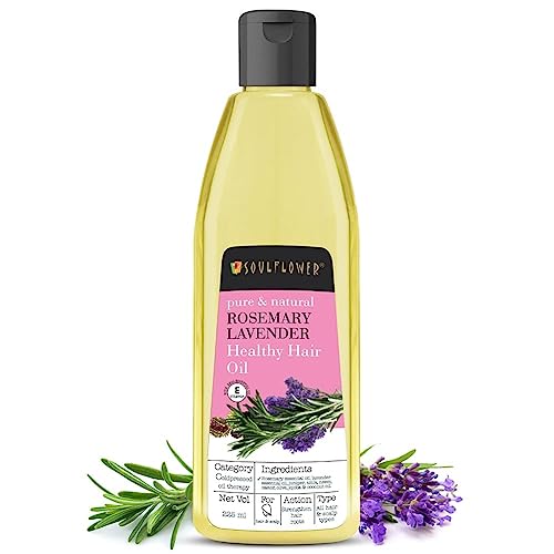 Soulflower Rosemary Lavender Hair Oil for Healthy Hair, Scalp, Hair Roots - 100% Pure & Natural Undiluted Coldpressed Oil, 225ml