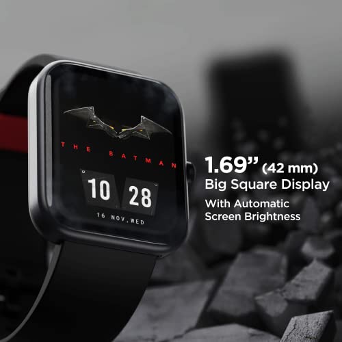boAt Xtend Smart Watch The Batman Edition with Alexa Built-in, 1.69” HD Display, Multiple Watch Faces, Stress Monitor, HR, SpO2 & Sleep Monitor Monitoring, 14 Sports Modes,5 ATM(Crusador Knight Black)