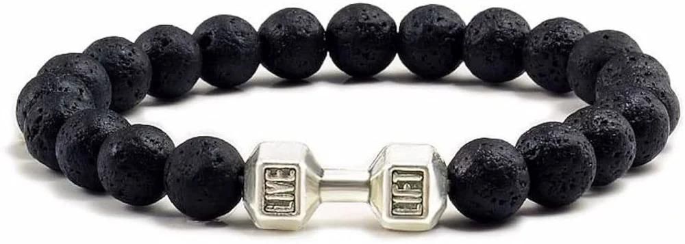 Volcanic Lava Stone Dumbbell Black Matte Beads Bracelets for Women Men - Blossom Mantra