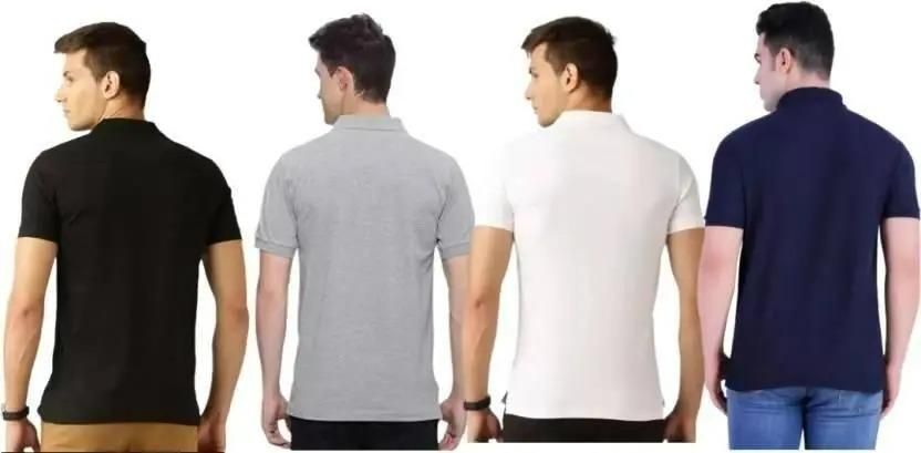 Cotton Solid Half Sleeves Mens Polo Neck T-Shirt Pack of 4 - Blossom Mantra