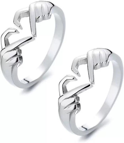 Pack of 2 Couple Hands Than Heart Thumb Finger Ring Metal Stainless Steel - Blossom Mantra
