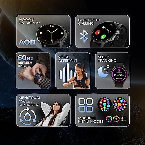 beatXP Vega Neo 1.43” AMOLED Bluetooth Calling Smartwatch with 466 * 466 Pixel, 60 Hz Refresh Rate, 500 Nits, Always on Display, Health Tracking, 100+ Sports Modes (Black Strap, 1.43)