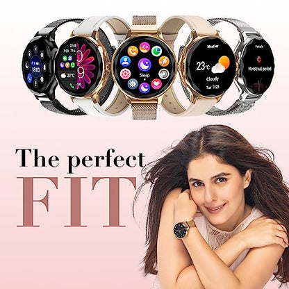 Noise Diva Smartwatch with Diamond Cut dial, Glossy Metallic Finish, AMOLED Display, Mesh Metal and Leather Strap Options, 100+ Watch Faces, Female Cycle Tracker Smart Watch for Women (Rose Pink)