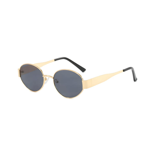 4Flaunt Retro Oval Non-Polarized Sunglasses For Women & Men | Trending, Stylish & Durable Metal Frame Vintage 90S Sunglasses With Uv 400 Protection Lenses (C1 - Gold/Grey)
