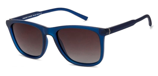 VINCENT CHASE EYEWEAR By Lenskart | Full Rim Wayfarer Branded Latest and Stylish Sunglasses | Polarized and 100% UV Protected | Men & Women | Large | VC S12643 Frame Blue/Lens Brown - Pack of 1