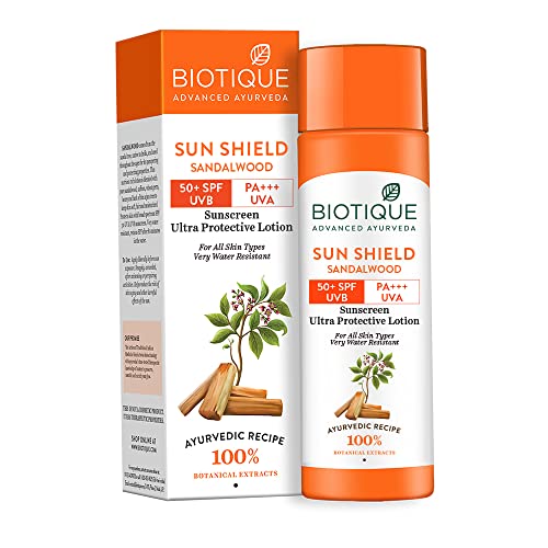 Biotique Bio Sandalwood Sunscreen Ultra Soothing Face Lotion, SPF 50+ |Ultra Protective Lotion| Keeps Skin Soft, Fair and Moisturized| Water Resistant| For All Skin Types| 120ml