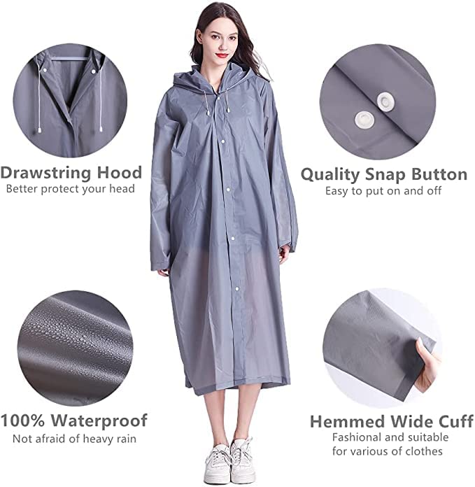 HACER EVA Waterproof Rain Coat Hooded Universal Outdoor Water Resistant Portable Suit for Men Women Boys & Girls (Universal, Grey)
