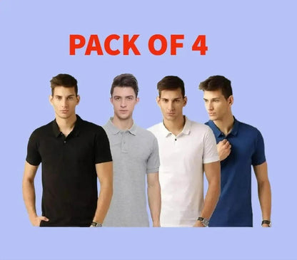 Cotton Solid Half Sleeves Mens Polo Neck T-Shirt Pack of 4 - Blossom Mantra
