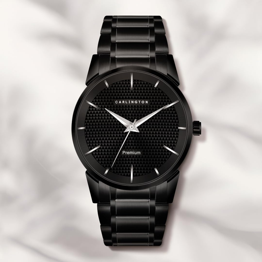 Carlington Premium Analog Men's Wrist Watch with Link Strap - CT 6010 Black