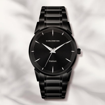 Carlington Premium Analog Men's Wrist Watch with Link Strap - CT 6010 Black
