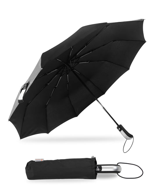 Destinio Umbrella for Men - Automatic Large Size Foldable Umbrella with Travel Cover for Man and women - 3 fold Windproof umbrella (23 Inch (Large folding), Black (Auto open close))