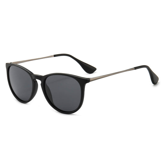 SUNGAIT Vintage Round Sunglasses for Women Classic Retro Designer Style (Black Frame(Matte Finish)/Polarized Grey Lens) SGT567 PGHKH-IN
