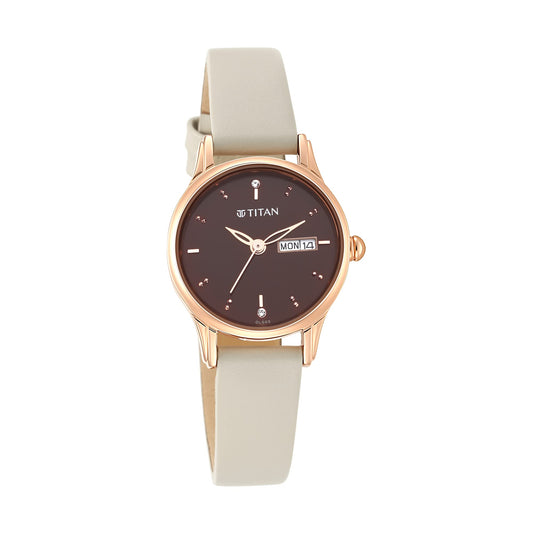 Titan Women Leather Analog Brown Dial Watch-2656Wl01/2656Wl01, Band Color-Ivory
