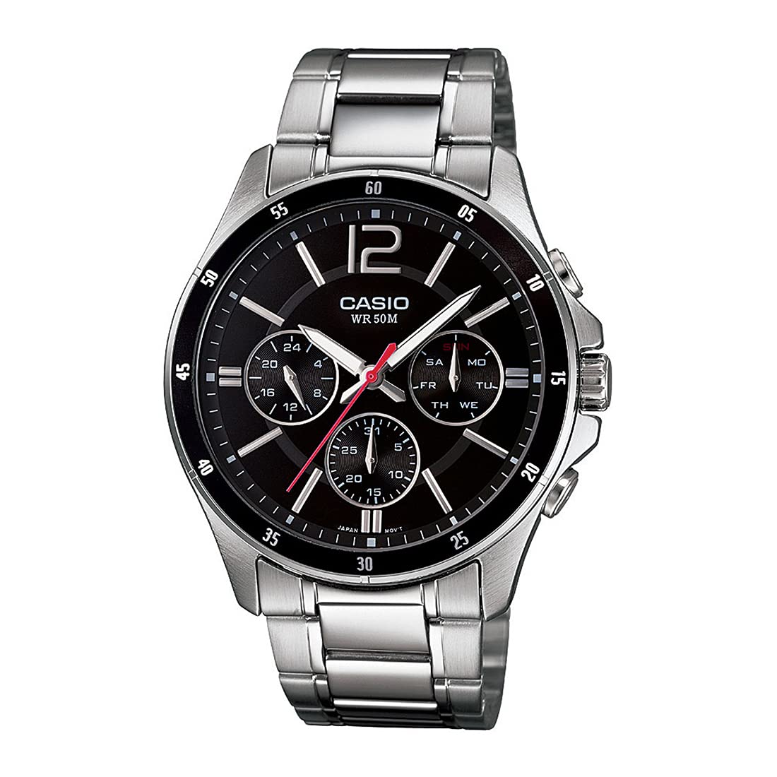 Casio Enticer Analog Stainless Steel Black Dial Silver Band Men Watch MTP-1374D-1AVDF ( A832 ) - Blossom Mantra