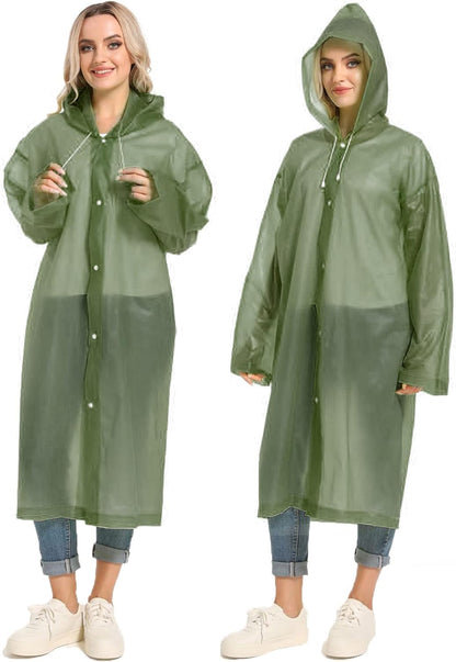 Adorazone Women's Solid Polyester Double Layer Long Ponchu Raincoat (Free Size, Dark Green)
