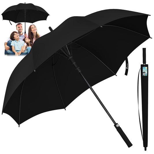 ANYCHO 60 Inch Big Umbrella for Man, Auto Open Golf Umbrella Inclued Cover, Windproof and Waterproof Large Size Umbrella for Men, Women and Family (Black)