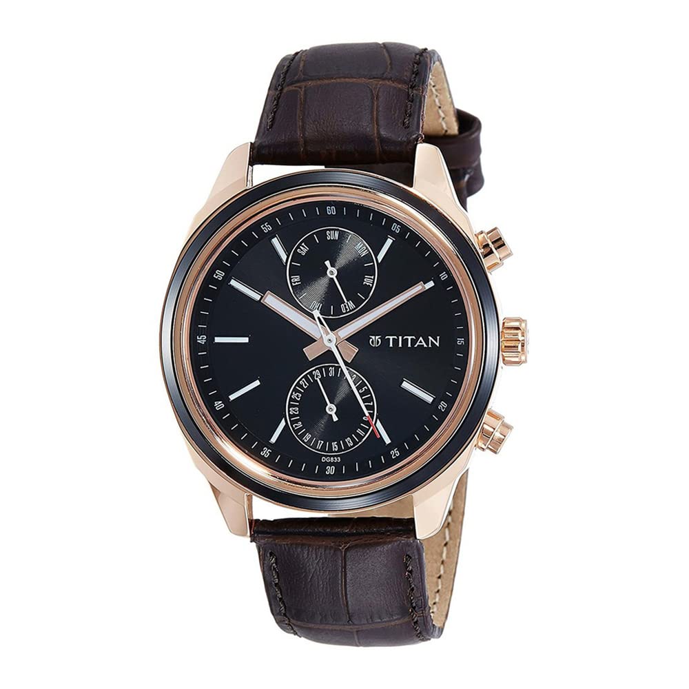 Titan Men Leather Analog Watch -Nr1733Kl03, Band Color-Brown,Dial Color-Blue - Blossom Mantra