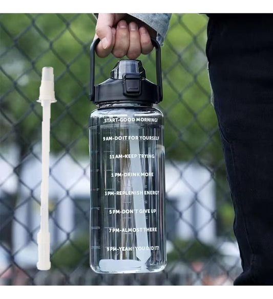 2 L Capacity Belt Straw Transparent Motivational Water Bottles with Time Marker Leak proof & break-proof | Best Usage for Office/School/College/Gym/Travel Bottle | BPA-Free Fitness Sports Bottle