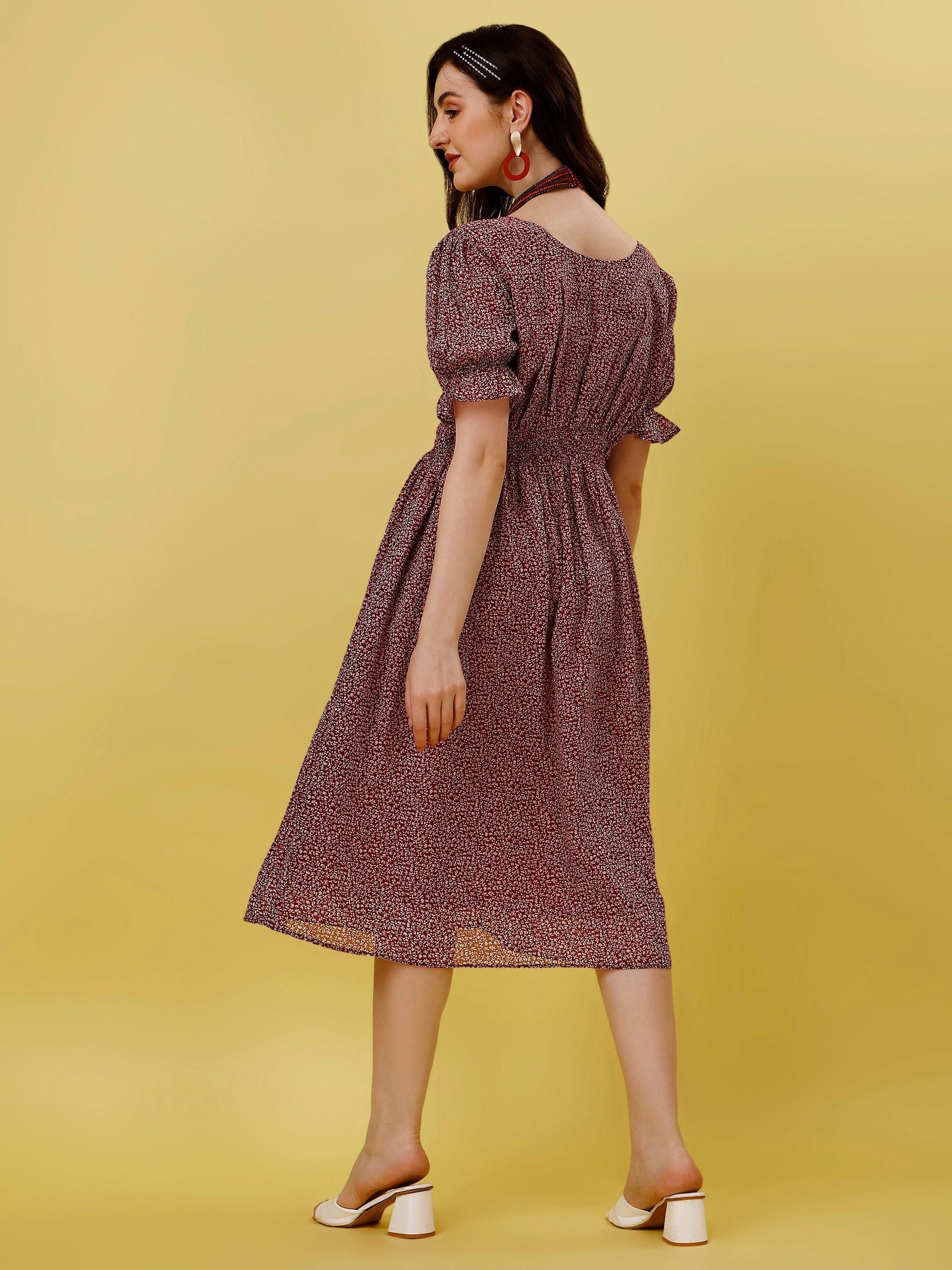 Plus Size Women's Georgette Printed Flared Midi Dress - Blossom Mantra