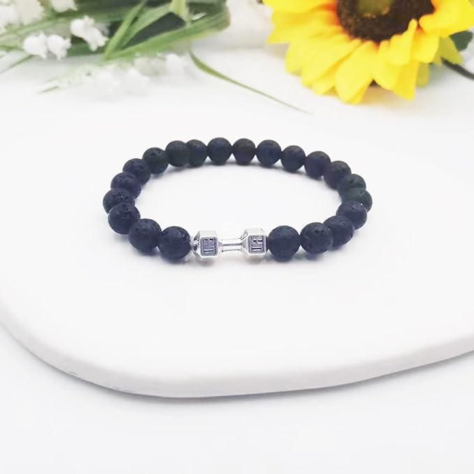 Volcanic Lava Stone Dumbbell Black Matte Beads Bracelets for Women Men - Blossom Mantra