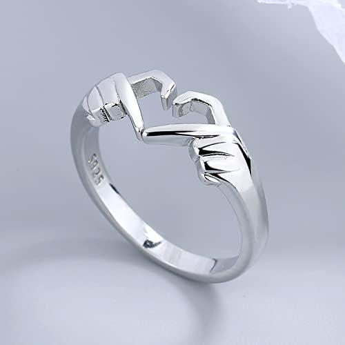 Pack of 2 Couple Hands Than Heart Thumb Finger Ring Metal Stainless Steel - Blossom Mantra