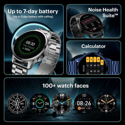 Noise Halo Plus Elite Edition Smartwatch with 1.46" Super AMOLED Display, Stainless Steel Finish Metallic Straps, 4-Stage Sleep Tracker, Smart Watch for Men and Women (Elite Blue - Blossom Mantra