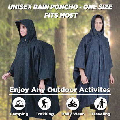 Rocksport Unisex Hooded Rain Poncho for Adult,Waterproof, Lightweight,Reusable& Packable, One Size Fits Most, Free Size(Camo)