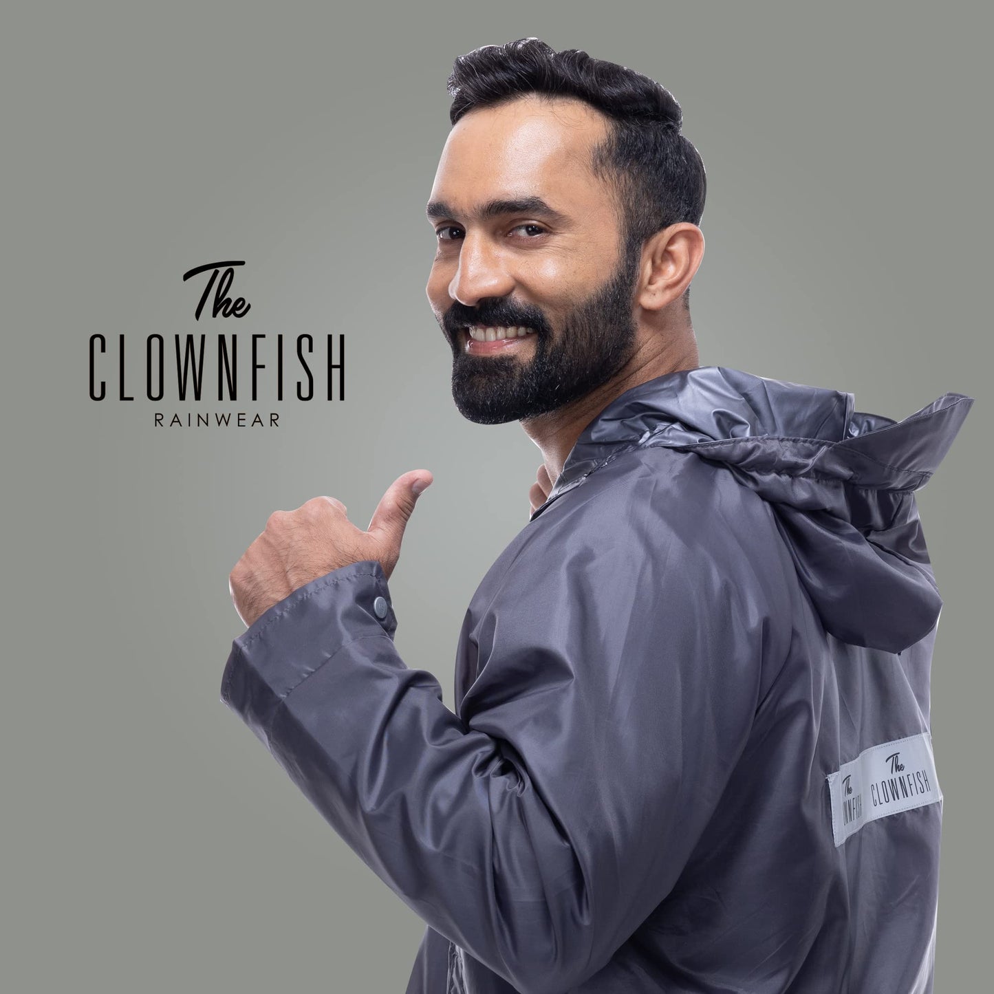 THE CLOWNFISH Rain Coat for Men Waterproof for Bike Reversible Double Layer with Hood Raincoat for Men. Set of Top and Bottom Packed in a Storage Bag Captain Pro Series (Grey, X-Large)