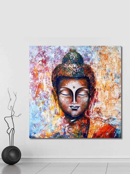 999STORE Wooden Stretched Framed Lord Gautam Buddha paintings for living room bed décor home Religious Wall canvas modern stylish hanging (Canvas 24X24 Inches Strectched Canvas) FLPSZ25516082018006