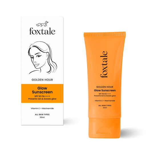 Foxtale Glow Sunscreen SPF 50 PA++++ Lightweight with Vitamin C and Niacinamide | Fast Absorbing | UVA and UVB filters Prevents Tanning | No White Cast | Non-Greasy | For Men & Women | All Skin Types - 50 ml