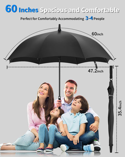 ANYCHO 60 Inch Big Umbrella for Man, Auto Open Golf Umbrella Inclued Cover, Windproof and Waterproof Large Size Umbrella for Men, Women and Family (Black)
