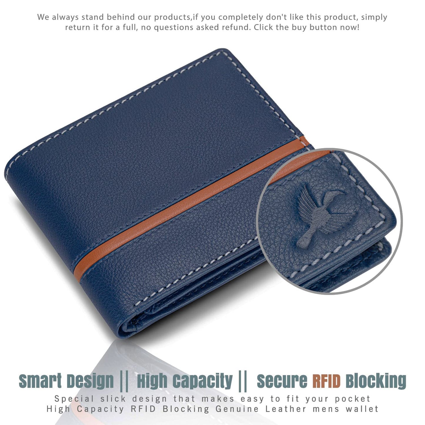 HORNBULL Denial Navy Leather Wallet for Men | Leather Mens Wallet with RFID Blocking | Wallets Men Genuine Leather - Blossom Mantra