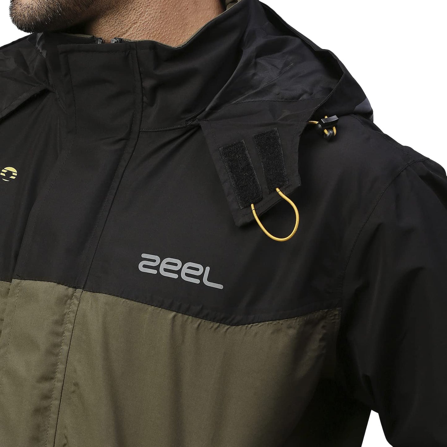 ZEEL Rain Coat for Men Waterproof for Bike Riders with Adjustable Hood along with inner pockets,Waterproof Raincoat with Polyester Jacket,Pants and Carrying Pouch,ZT5 BlackOlive XL