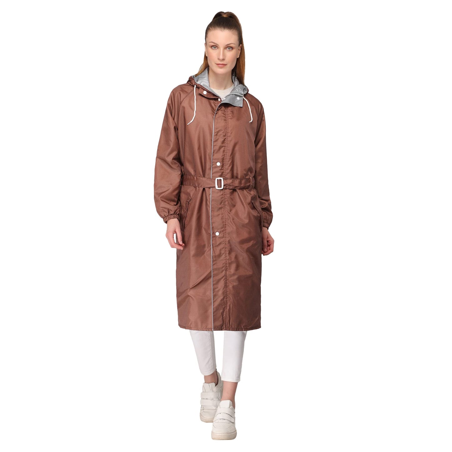 THE CLOWNFISH Raincoats for Women Waterproof Reversible Double Layer. Brilliant Pro Series (Brown, X-Large)