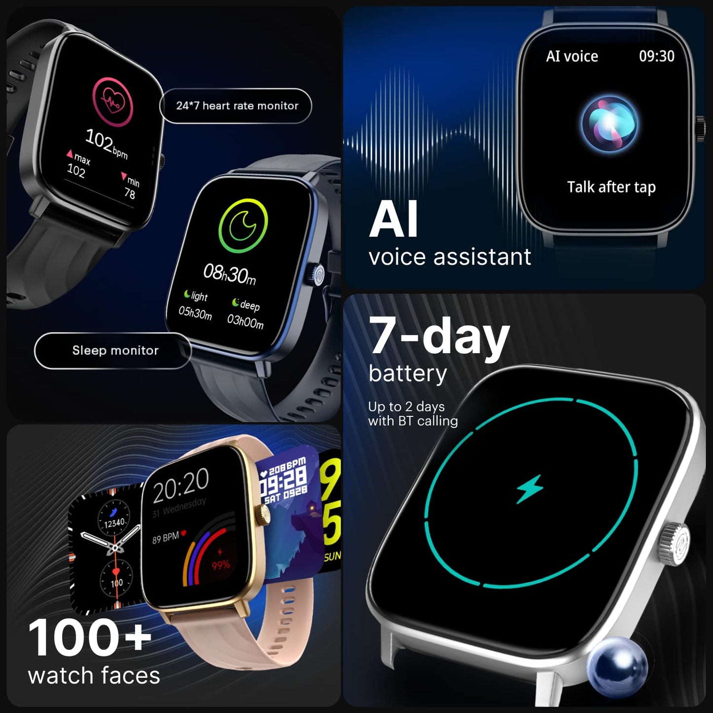 Noise Newly Launched Quad Call 1.81" Display, Bluetooth Calling Smart Watch, AI Voice Assistance, 160+Hrs Battery Life, Metallic Build, in-Built Games, 100 Sports Modes, 100+ Watch Faces (Jet Black)