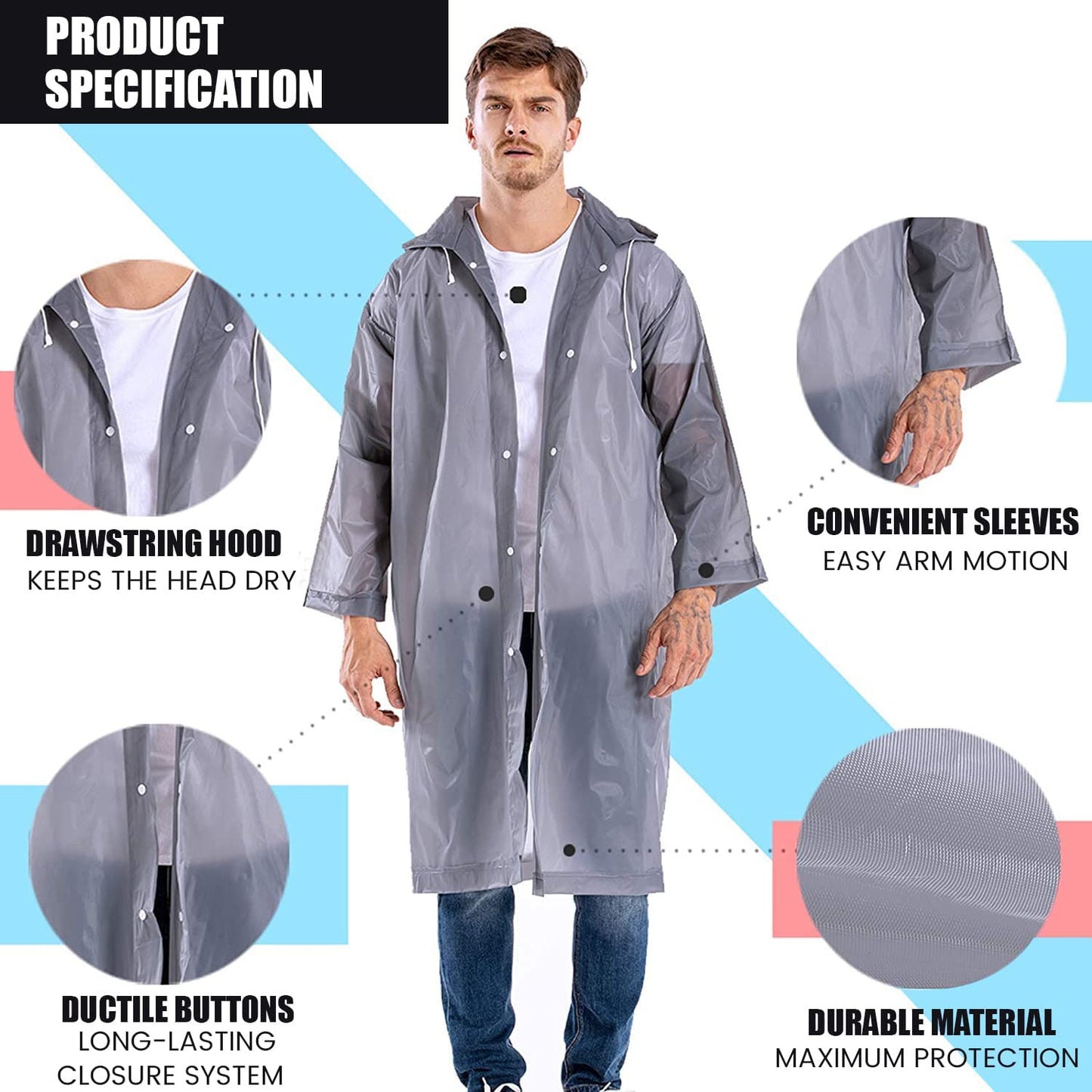 Allextreme EVA Waterproof Rain Coat Hooded Outdoor Water Resistant Suit Portable Men and Women (1 Pc, Grey)