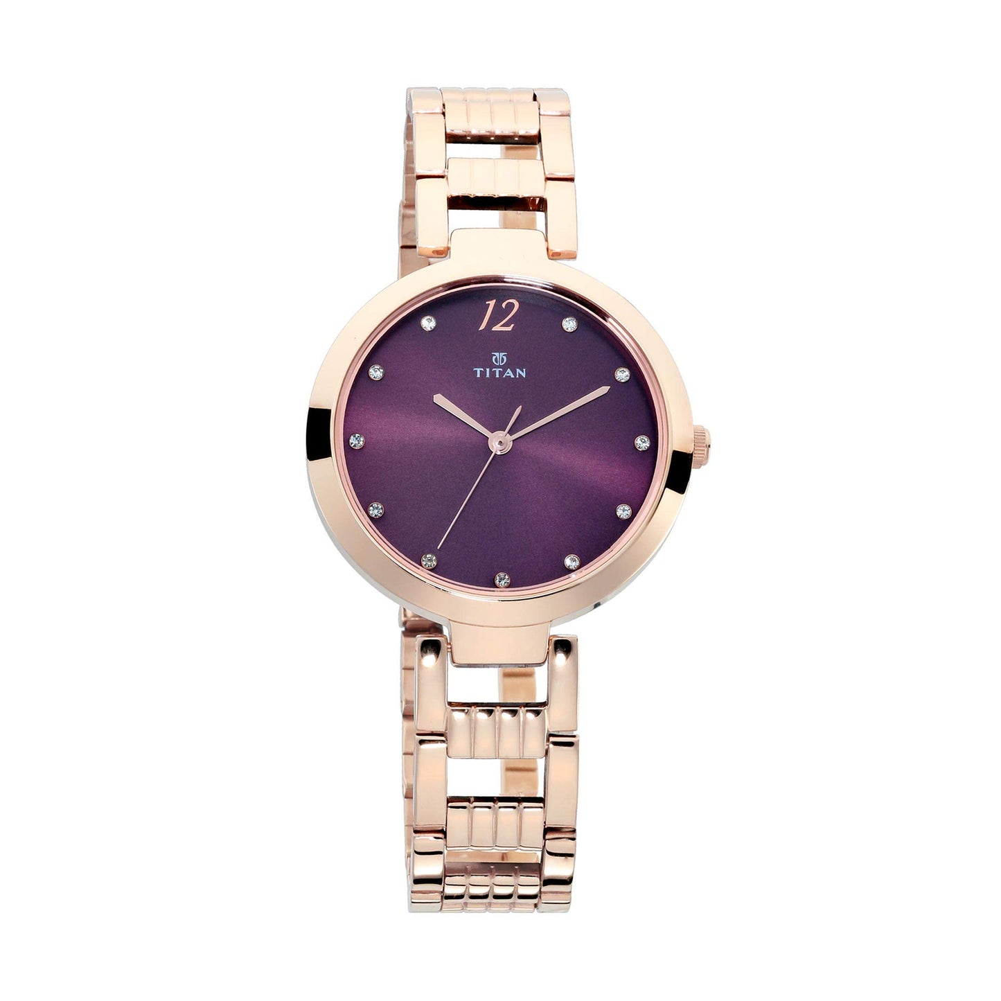 Titan Purple Fashion Basics Analog Red Dial Rose Gold Band Women's Stainless Steel Watch-NN2480WM02