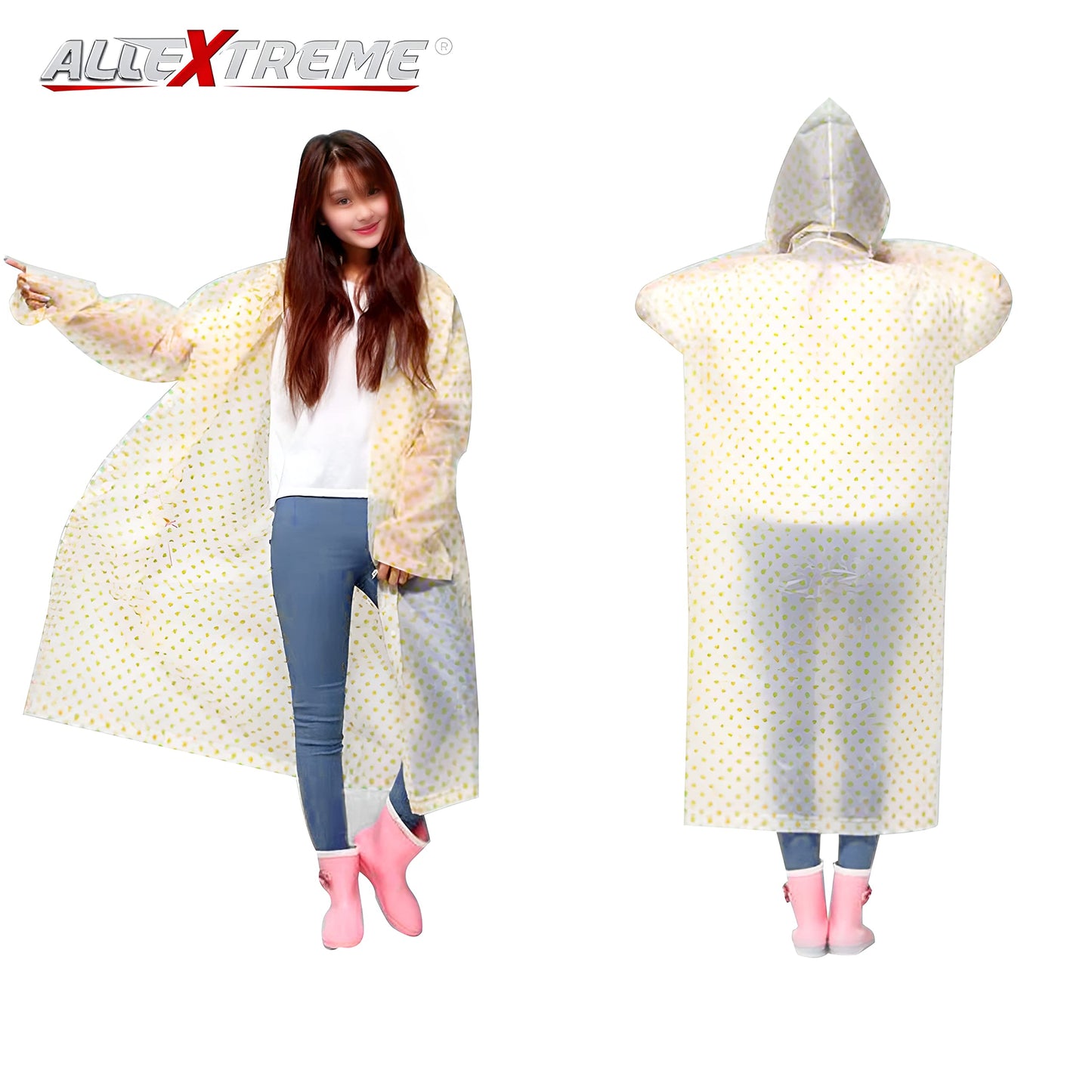 Allextreme EXRS02A Women EVA Transparent Rain Coat Hooded Outdoor Water Resistant Portable Poncho Raincoat Suit (Universal Size, Random Colors)