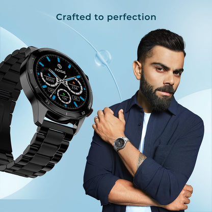 Noise Newly Launched Mettalix: 1.4" HD Display with Metallic Straps and Stainless Steel Finish, BT Calling, Functional Crown, 7 Day Battery, Smart Watch for Men and Women (Elite Nickel) - Blossom Mantra