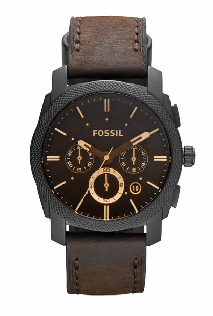 Fossil Men Leather Machine Analog Black Dial Watch-Fs4656, Band Color-Brown - Blossom Mantra