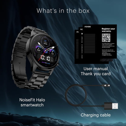 Noise Halo Plus Elite Edition Smartwatch with 1.46" Super AMOLED Display, Stainless Steel Finish Metallic Straps, 4-Stage Sleep Tracker, Smart Watch for Men and Women (Elite Blue - Blossom Mantra