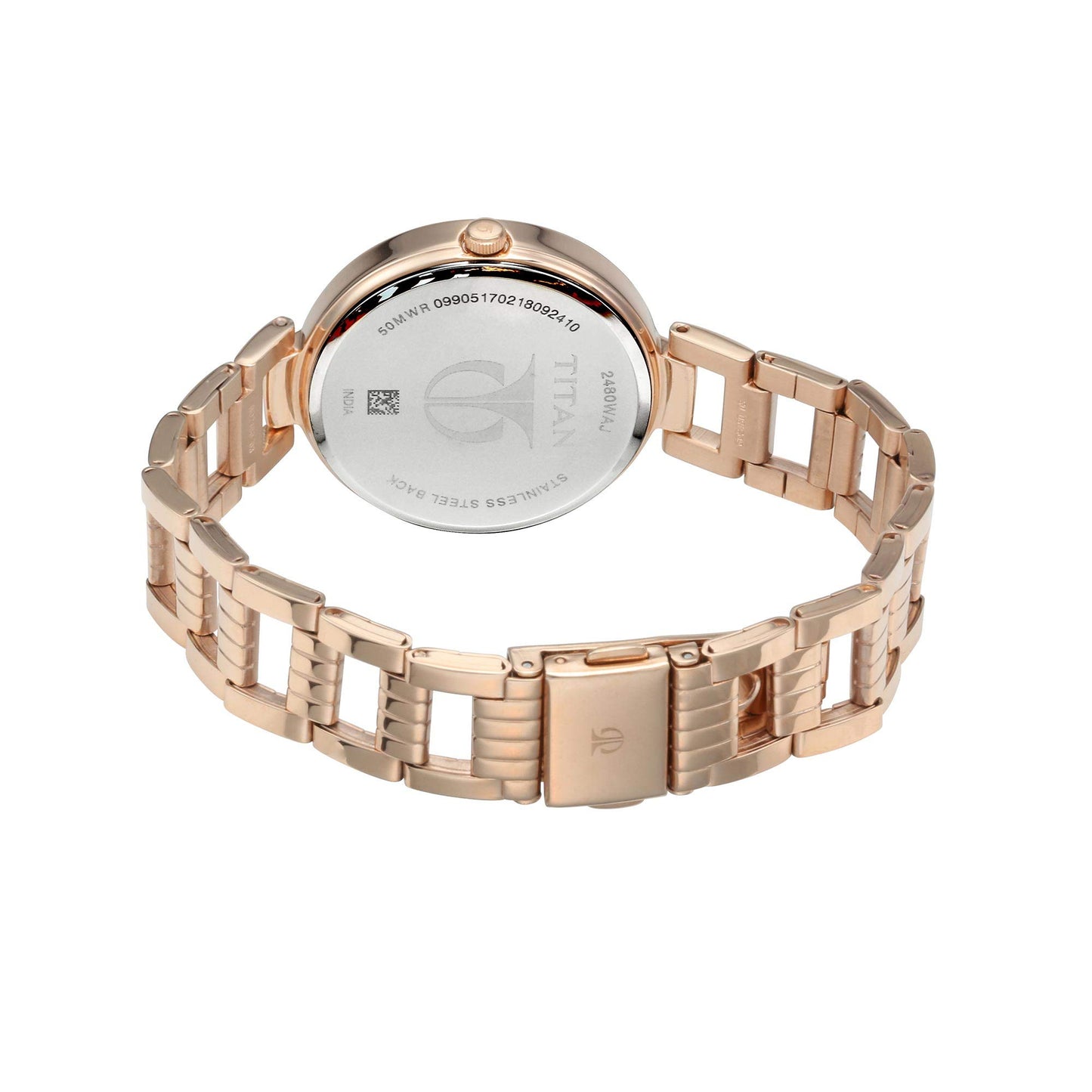 Titan Purple Fashion Basics Analog Red Dial Rose Gold Band Women's Stainless Steel Watch-NN2480WM02